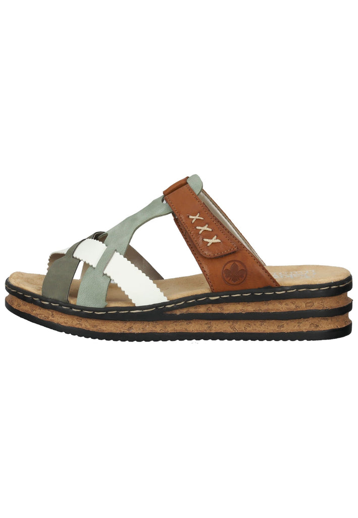 Rieker Pantoletten Leder/Synthetik Grün/Braun
