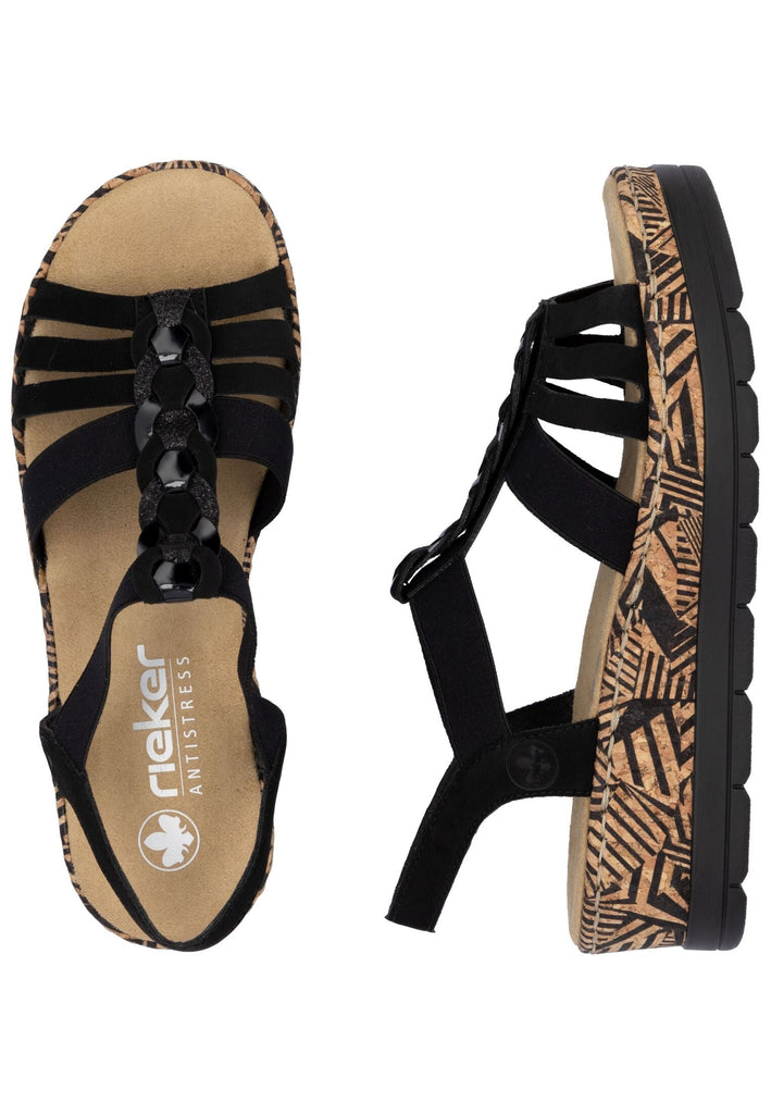 Rieker Sandalen Lederimitat Schwarz Kombi