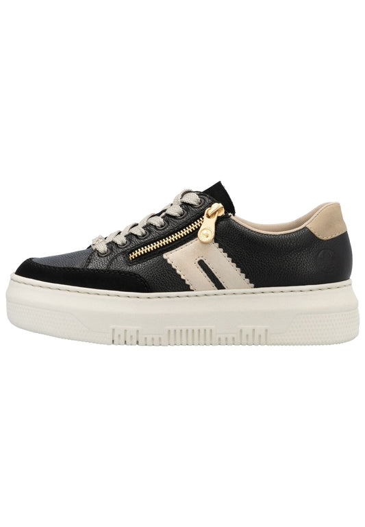 Rieker Sneaker Glattleder Schwarz/Beige