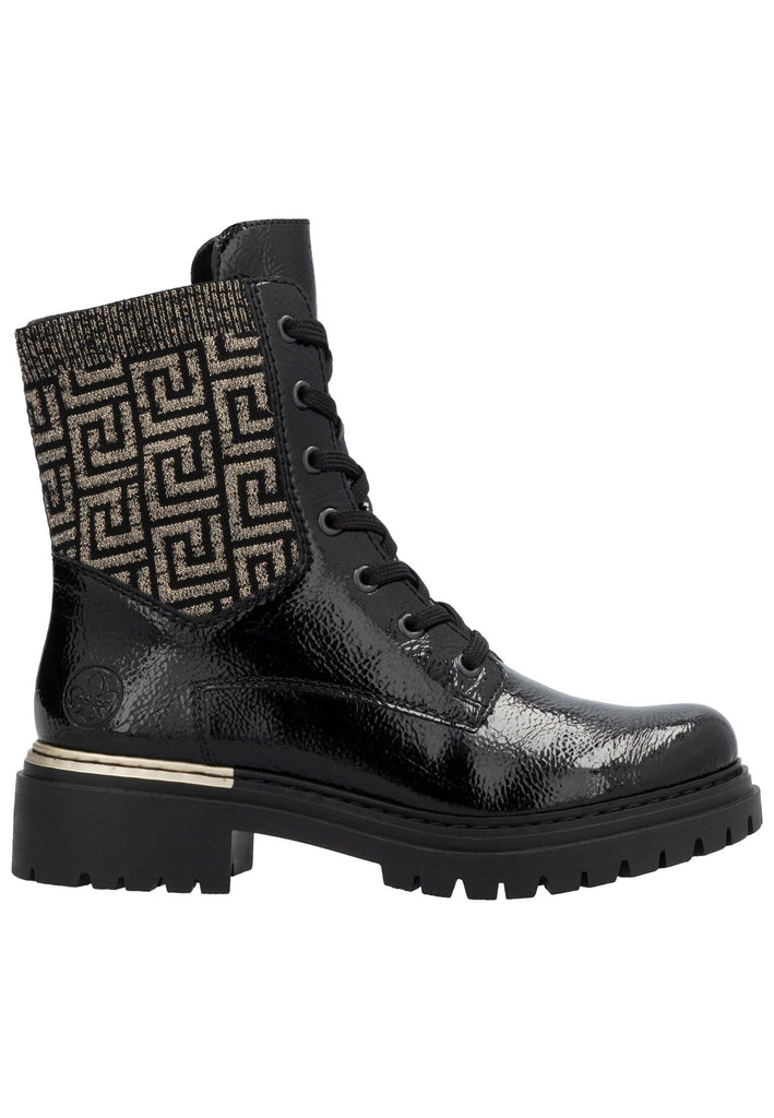 Rieker Stiefel Lederimitat Schwarz/Gold