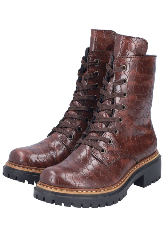 Rieker Stiefelette Lederimitat Braun Lack Warmfutter