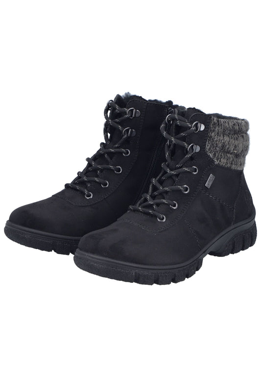 Rieker Stiefelette Lederimitat/Textil Schwarz/Grau Warmfutter