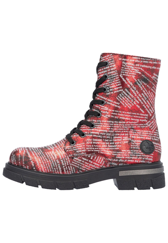 Stiefeletten Rieker Stiefelette Lederimitat Rot/Schwarz Warmfutter