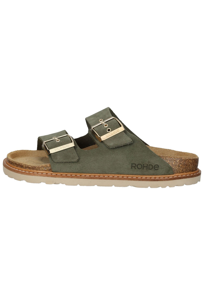Pantoletten Rohde Hausschuhe Veloursleder Olive