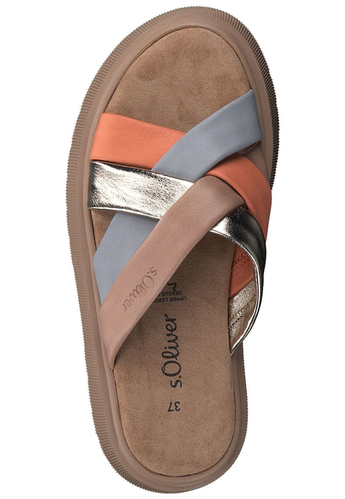 s.Oliver Pantoletten Leder Beige/Blau