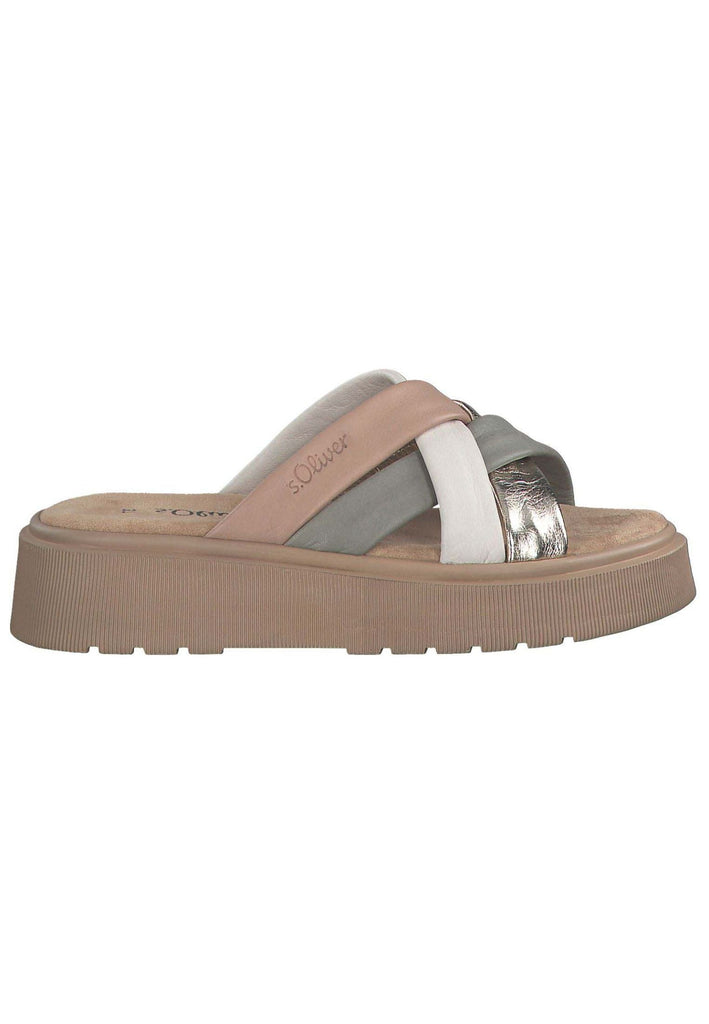 s.Oliver Pantoletten Leder Beige/Grün