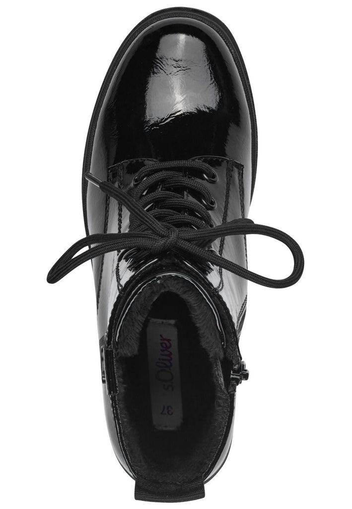 s.Oliver Stiefelette Lederimitat Schwarz Lack Warmfutter