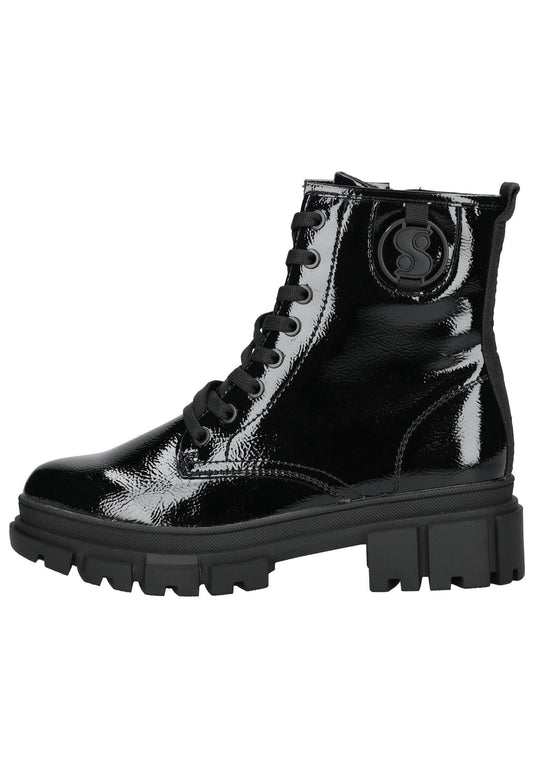 s.Oliver Stiefelette Lederimitat Schwarz Lack Warmfutter