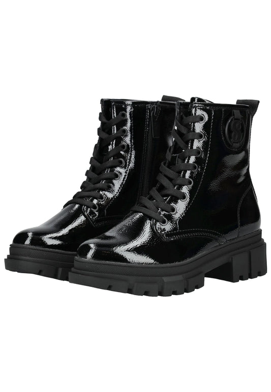 s.Oliver Stiefelette Lederimitat Schwarz Lack Warmfutter