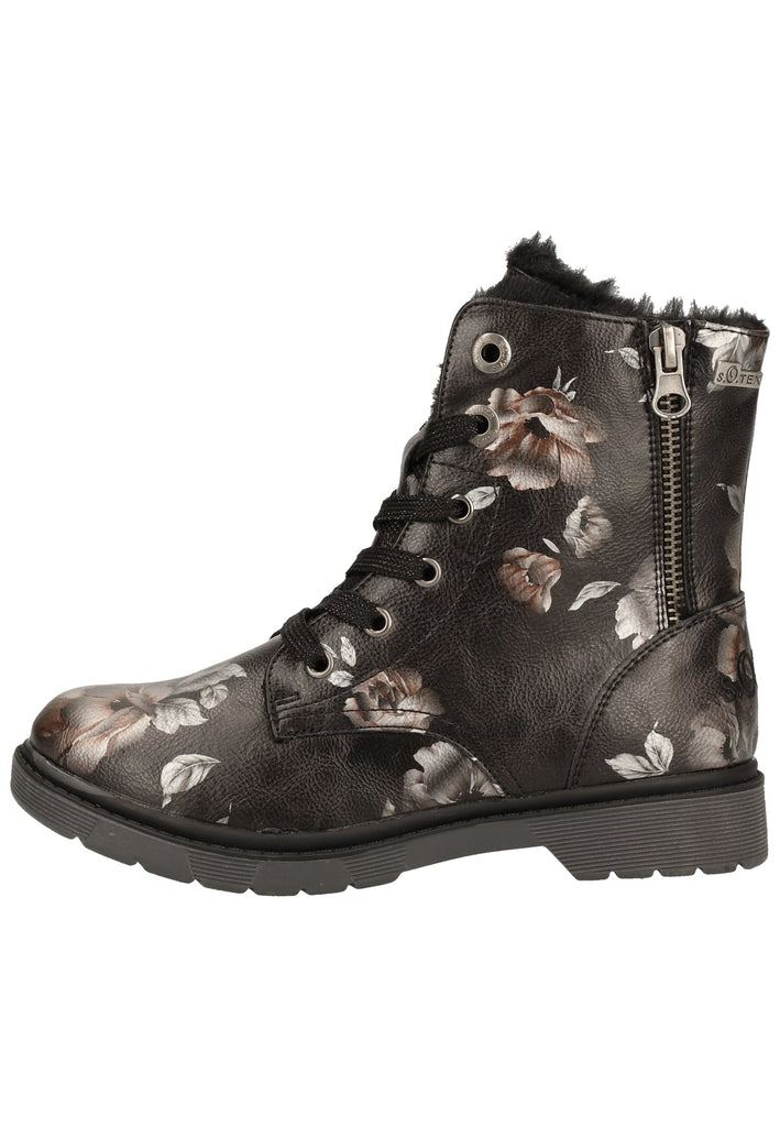 s.Oliver Stiefelette Lederimitat Schwarz/Silber Warmfutter