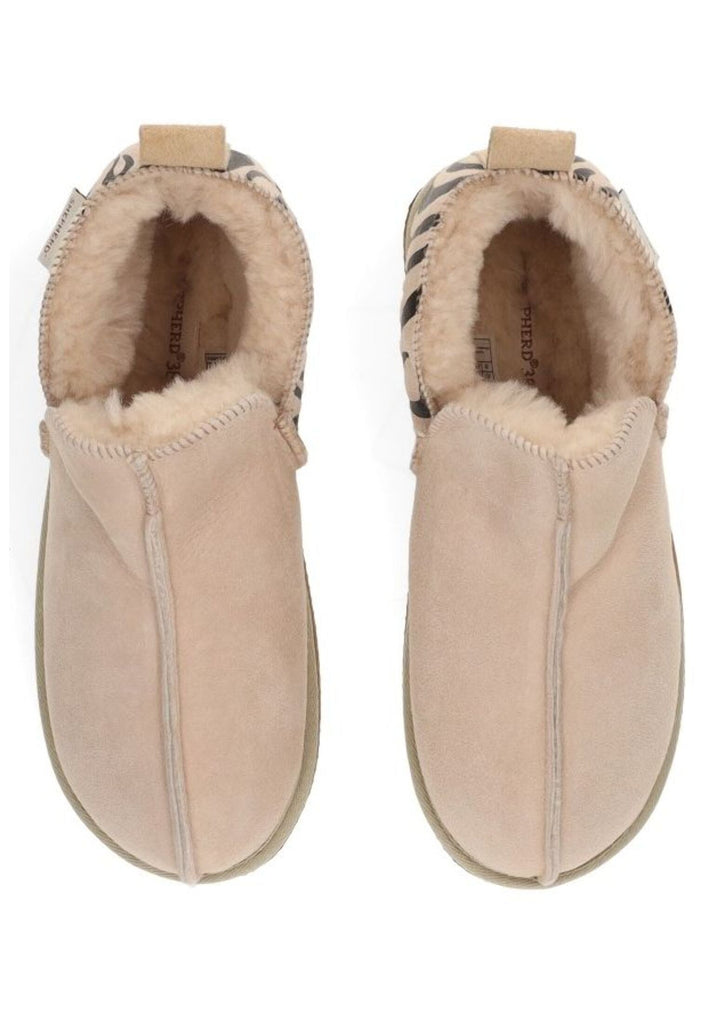 Shepherd Hausschuhe Leder Beige/Schwarz Warmfutter