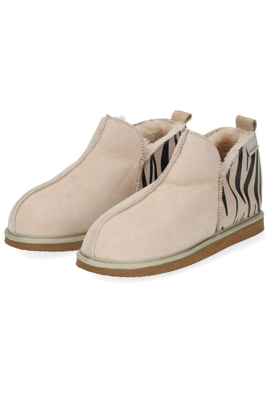 Shepherd Hausschuhe Leder Beige/Schwarz Warmfutter