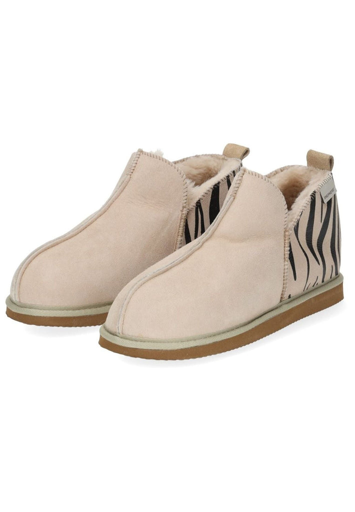 Shepherd Hausschuhe Leder Beige/Schwarz Warmfutter