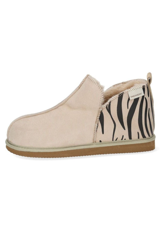 Shepherd Hausschuhe Leder Beige/Schwarz Warmfutter