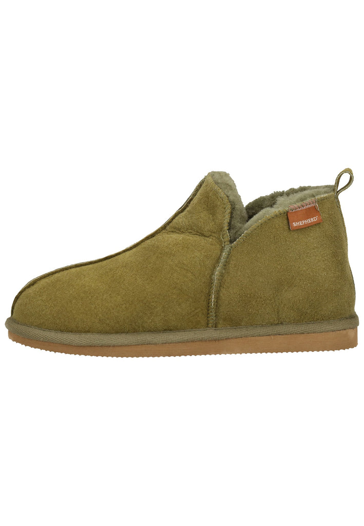 Shepherd Hausschuhe Leder Olive Warmfutter