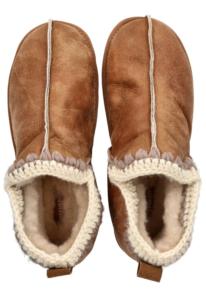 Shepherd Hausschuhe Veloursleder Cognac Warmfutter