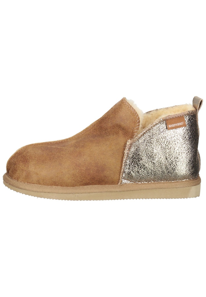 Shepherd Hausschuhe Veloursleder Gold-Braun Warmfutter