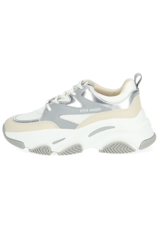Steve Madden Sneaker Lederimitat/Textil Silber/Weiß