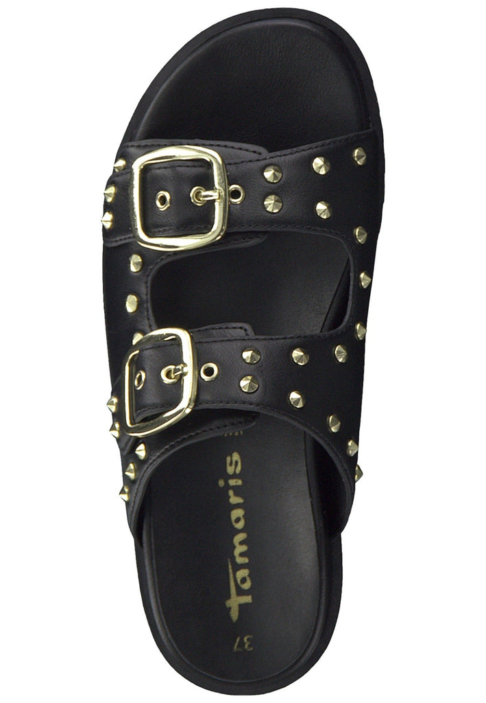 Tamaris Pantoletten Lederimitat Schwarz/Gold