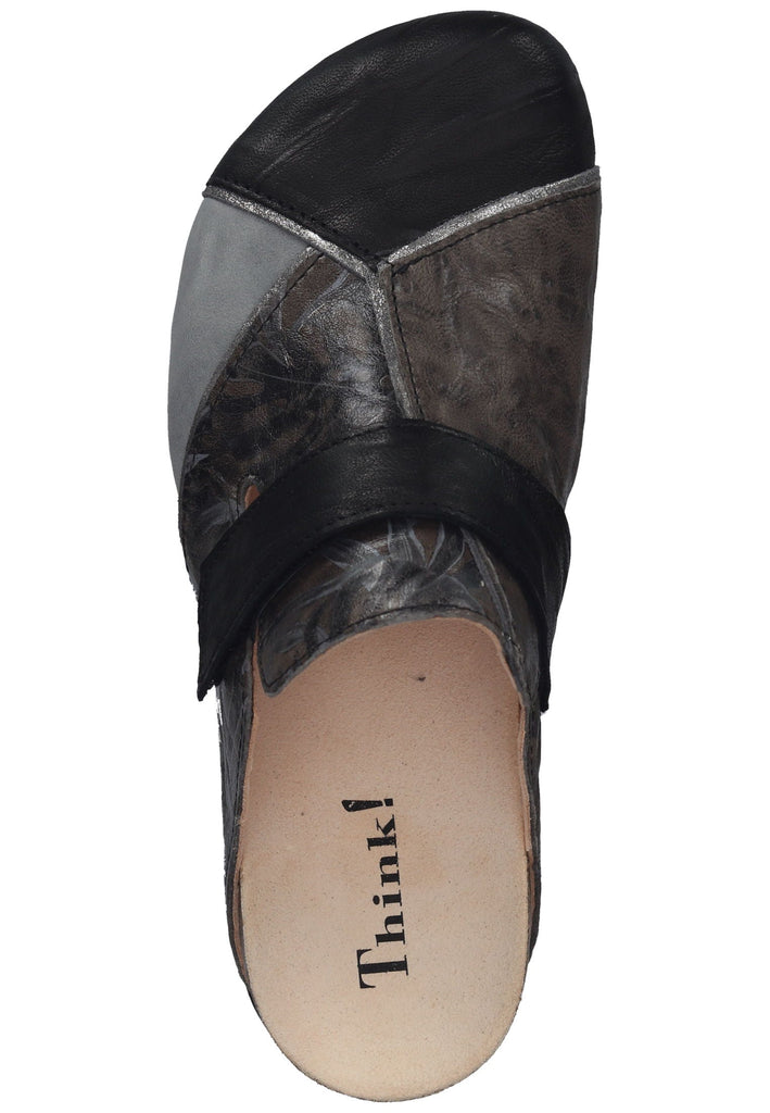 Think! Pantoletten Glattleder Schwarz Kombi