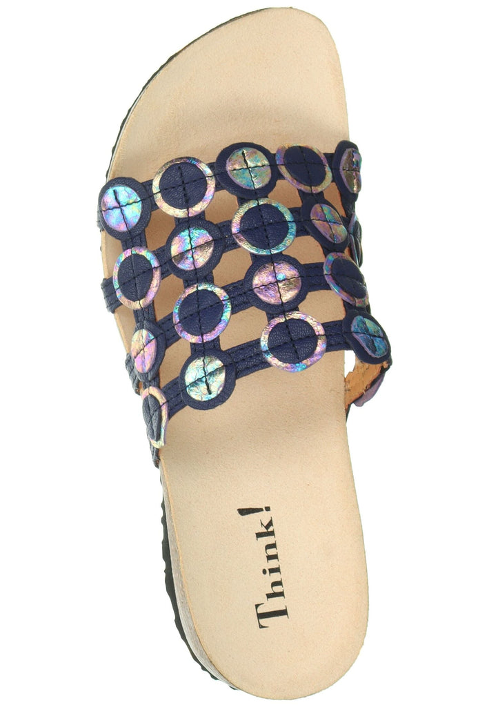 Think! Pantoletten Leder Blau/Multi