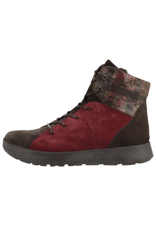 Think! Stiefelette Veloursleder Braun/Rot Warmfutter