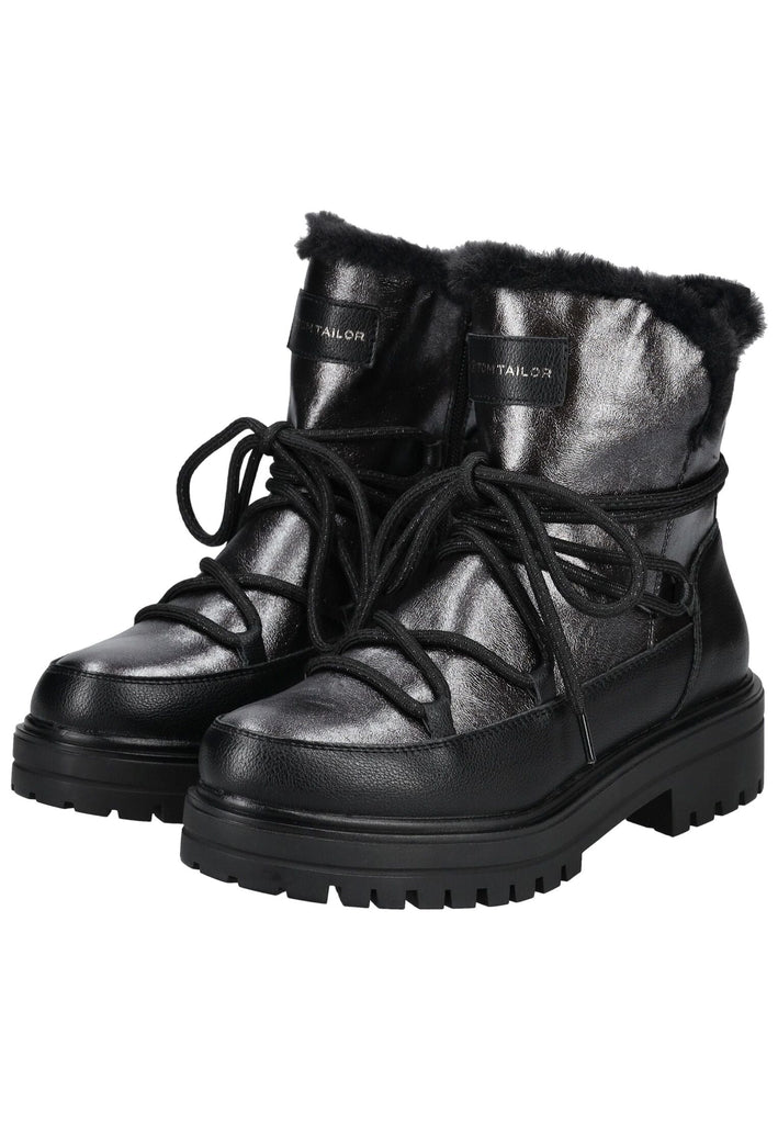Tom Tailor Stiefelette Lederimitat/Textil Schwarz/Silber Warmfutter