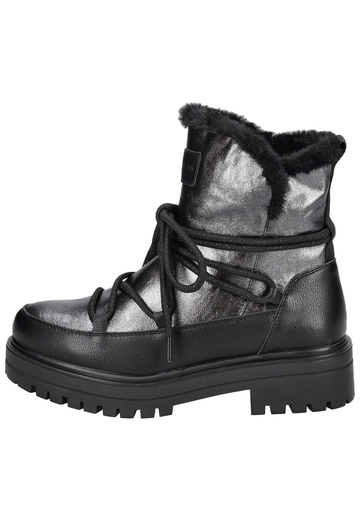 Stiefeletten Tom Tailor Stiefelette Lederimitat/Textil Schwarz/Silber Warmfutter