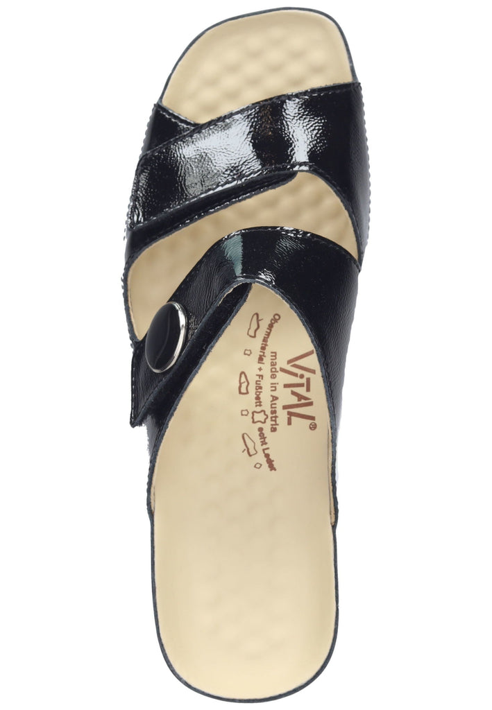Vital Pantoletten Leder Schwarz Lack
