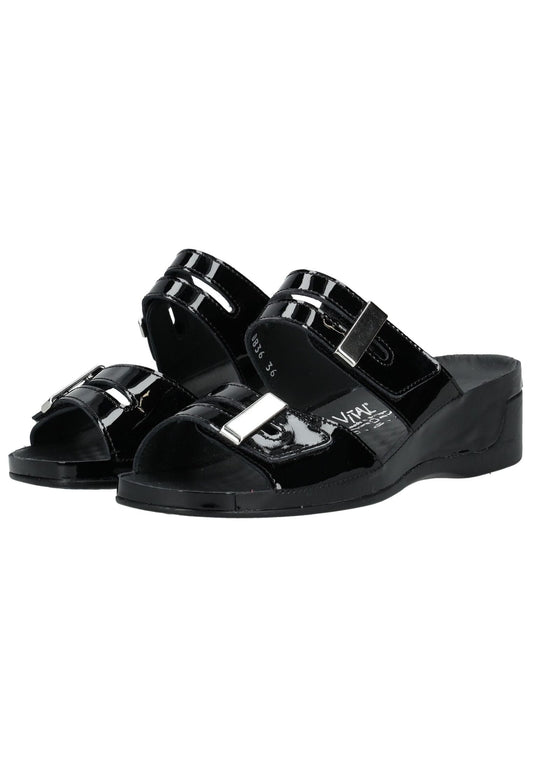 Vital Pantoletten Leder Schwarz Lack